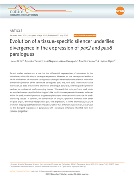 Evolution of a Tissue-Specific Silencer Underlies Divergence in the Expression of Pax2 and Pax8 Paralogues