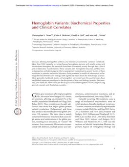 Hemoglobin Variants: Biochemical Properties and Clinical Correlates