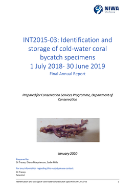 Identification and Storage of Cold-Water Coral Bycatch Specimens 1 July 2018- 30 June 2019 Final Annual Report