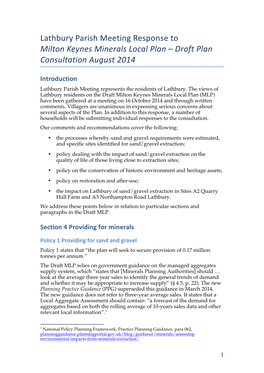 Lathbury Parish Meeting Response to Milton Keynes Minerals Local Plan – Draft Plan Consultation August 2014
