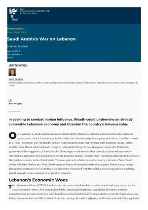 Saudi Arabia's War on Lebanon | the Washington Institute