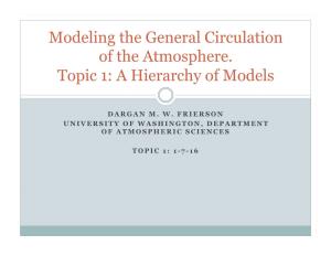 Modeling the General Circulation of the Atmosphere. Topic 1: a Hierarchy of Models