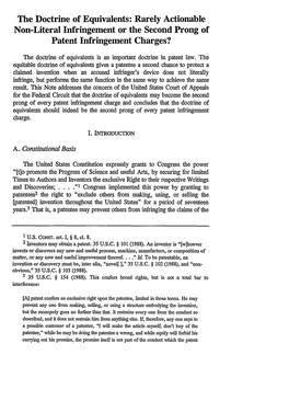 Doctrine of Equivalents: Rarely Actionable Non-Literal Infringement Or the Second Prong of Patent Infringement Charges?