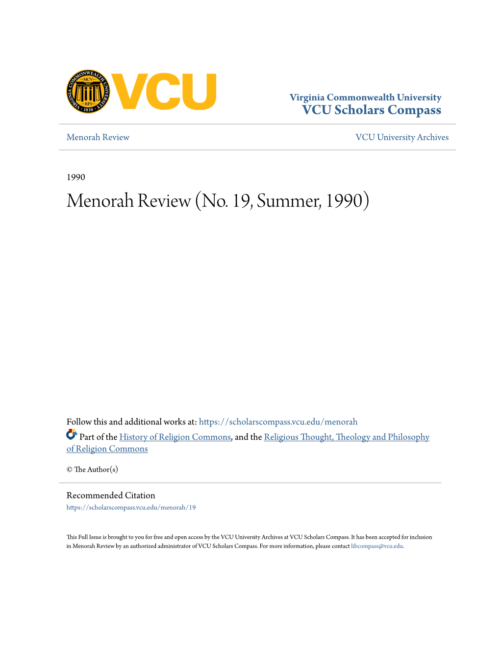 Menorah Review VCU University Archives