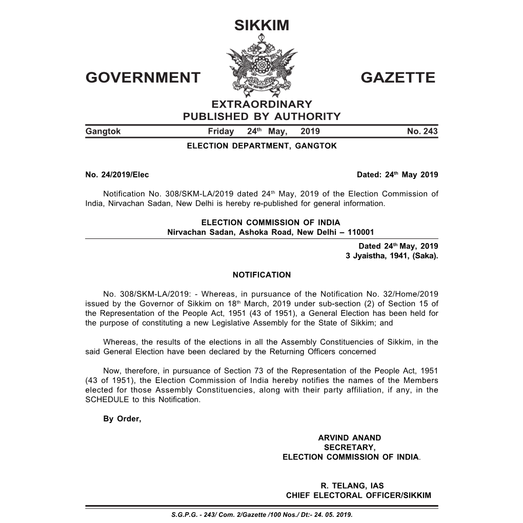 Sikkim Government Gazette