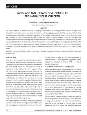 LANGUAGE and LITERACY DEVELOPMENT in PRELINGUALLY-DEAF CHILDREN By