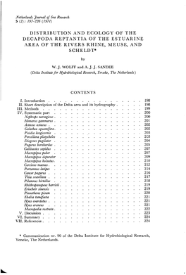 Distribution and Ecology of the Decapoda Reptantia of the Estuarine Area of the Rivers Rhine, Meuse, and Scheldt*