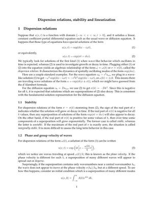 Dispersion Relations, Linearization and Stability