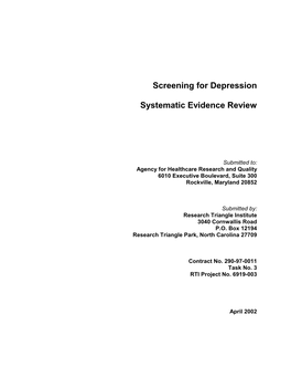 Screening for Depression: Systematic Evidence Review
