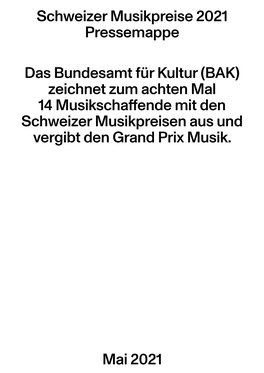 Schweizer Musikpreise 2021 Pressemappe