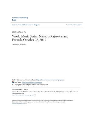 World Music Series, Nirmala Rajasekar and Friends, October 25, 2017 Lawrence University