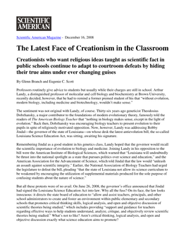 The Latest Face of Creationism in the Classroom