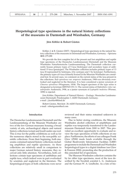 Herpetological Type Specimens in the Natural History Collections of the Museums in Darmstadt and Wiesbaden, Germany