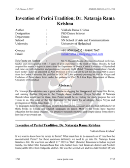 Invention of Perini Tradition; Dr. Nataraja Rama Krishna