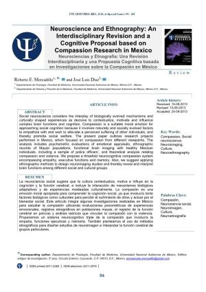 Neuroscience and Ethnography: an Interdisciplinary Revision and a Cognitive Proposal Based on Compassion Research in Mexico Neurociencias Y Etnografía: Una Revisión