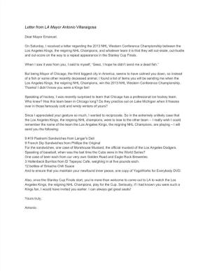 Letter from LA Mayor Antonio Villaraigosa