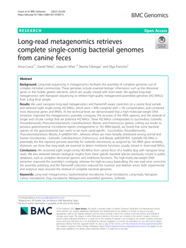 Long-Read Metagenomics Retrieves Complete Single-Contig Bacterial Genomes from Canine Feces
