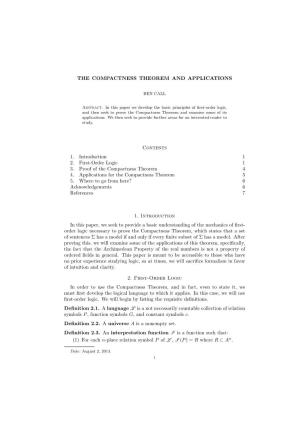 THE COMPACTNESS THEOREM and APPLICATIONS Contents 1