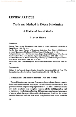 REVIEW ARTICLE Truth and Method in Dogen Scholarship