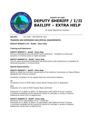 Deputy Sheriff / I/Ii Bailiff