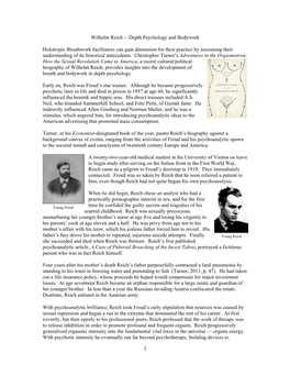 Wilhelm Reich -- Depth Psychology and Bodywork