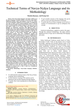 Technical Terms of Navya-Nyāya Language and Its Methodology