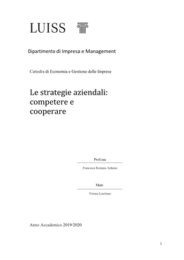 Le Strategie Aziendali: Competere E Cooperare