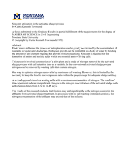 Nitrogen Utilization in the Activated Sludge Process by Curtis Kenneth