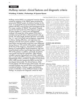Mulibrey Nanism: Clinical Features and Diagnostic Criteria N Karlberg, H Jalanko, J Perheentupa, M Lipsanen-Nyman