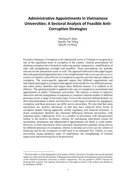 Administrative Appointments in Vietnamese Universities: a Sectoral Analysis of Feasible Anti- Corruption Strategies