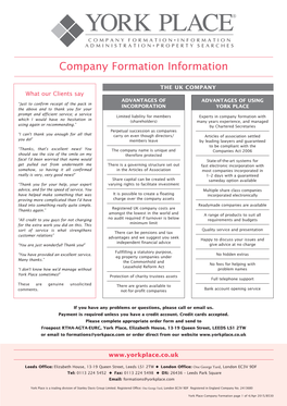 Company Formation Information