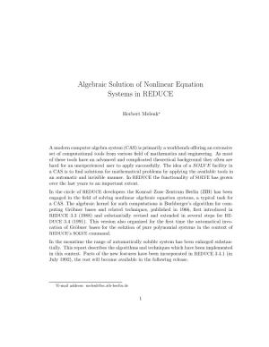 Algebraic Solution of Nonlinear Equation Systems in REDUCE