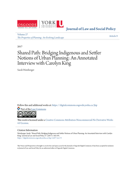 Shared Path: Bridging Indigenous and Settler Notions of Urban Planning: an Annotated Interview with Carolyn King Sarah Weinberger