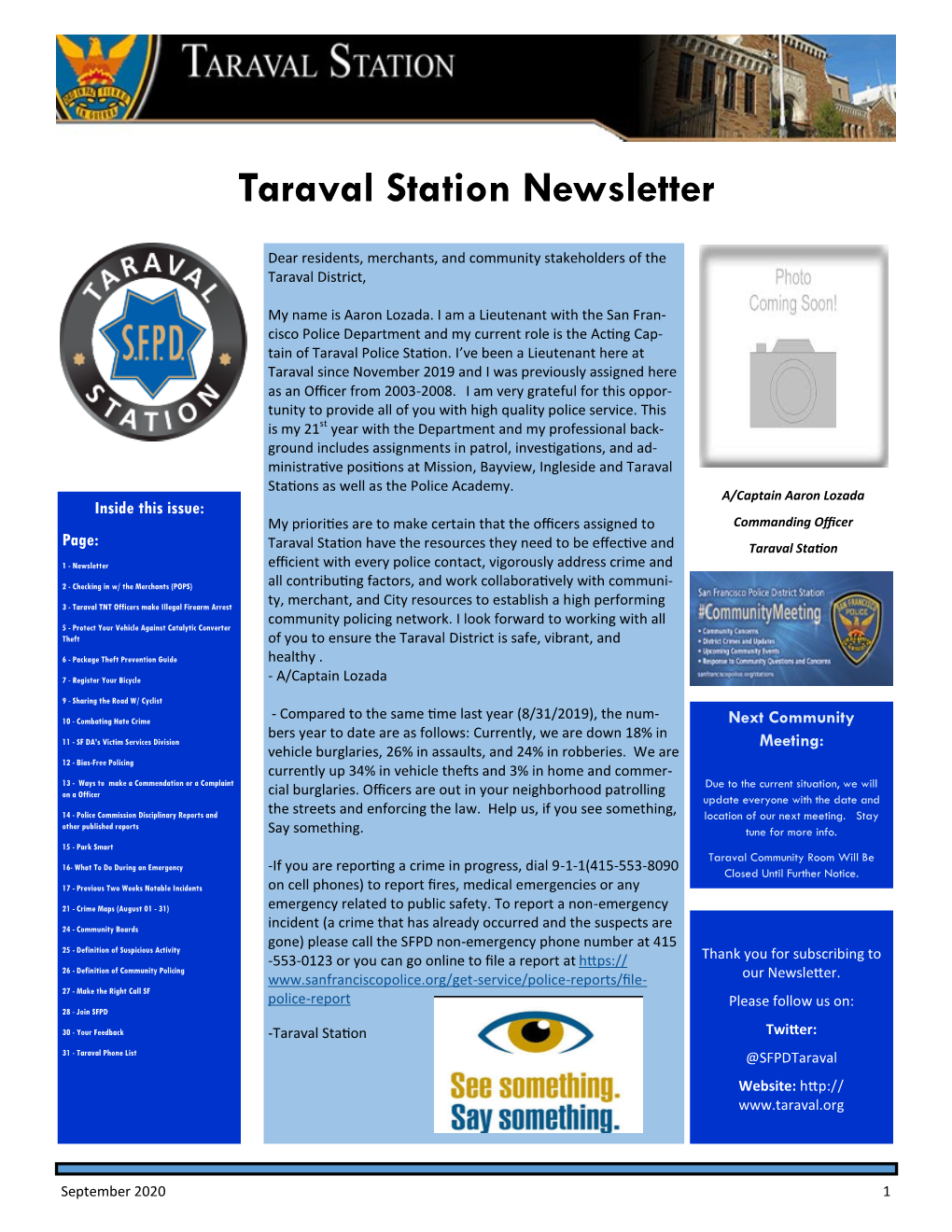 Taraval Station Newsletter