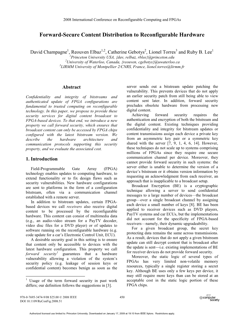 Forward-Secure Content Distribution to Reconfigurable Hardware