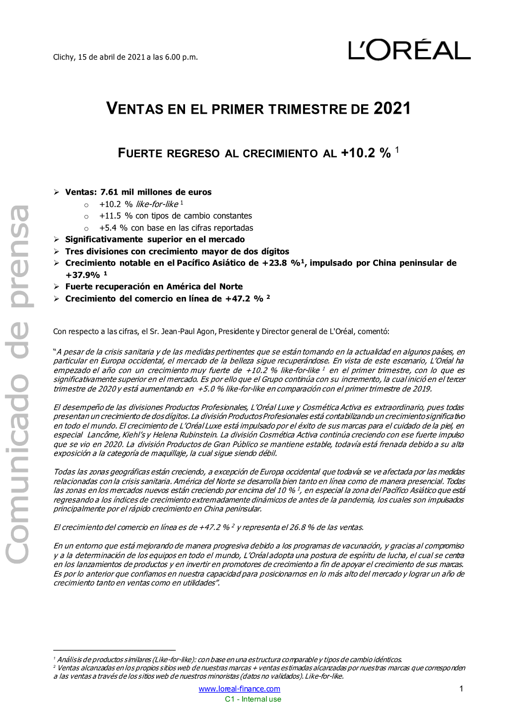 Ventas En El Primer Trimestre De 2021