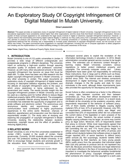 An Exploratory Study of Copyright Infringement of Digital Material in Mutah University