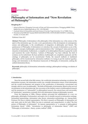 Philosophy of Information and “New Revolution of Philosophy” †