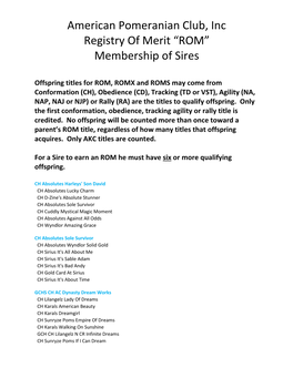 “ROM” Membership of Sires