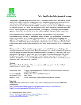 Parks Classification Policy Update Overview