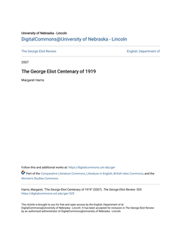 The George Eliot Centenary of 1919