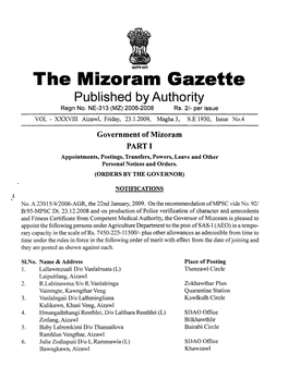 The Mizoram Gazette Published by Authority Regn No