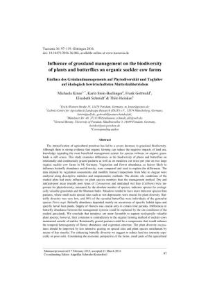 Influence of Grassland Management on the Biodiversity of Plants and Butterflies on Organic Suckler Cow Farms