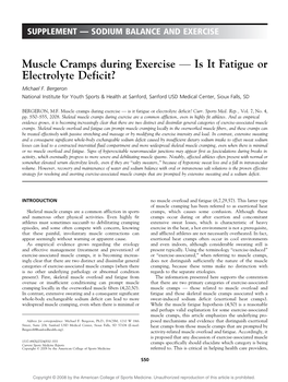 Muscle Cramps During Exercise V Is It Fatigue Or Electrolyte Deficit? Michael F
