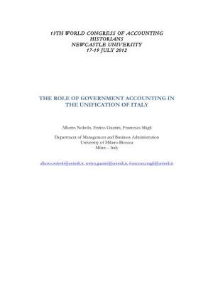 The Role of Government Accounting in the Unification of Italy