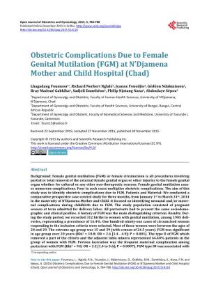 Obstetric Complications Due to Female Genital Mutilation (FGM) at N’Djamena Mother and Child Hospital (Chad)