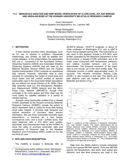 11.2 Mesoscale Analysis and Wrf Model Verification of a Low-Level Jet, Bay Breeze, and Undular Bore at the Howard University Belstville Research Campus