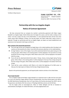 Partnership with the Los Angeles Angels Notice of Contract Agreement