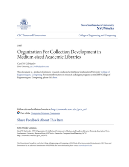 Organization for Collection Development in Medium-Sized Academic Libraries Carol W