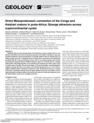 Direct Mesoproterozoic Connection of the Congo and Kalahari Cratons In